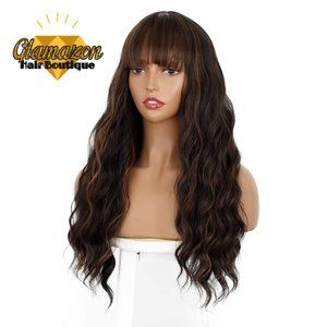Wavy Wigs With Bangs Premium Synthetic 24 inches